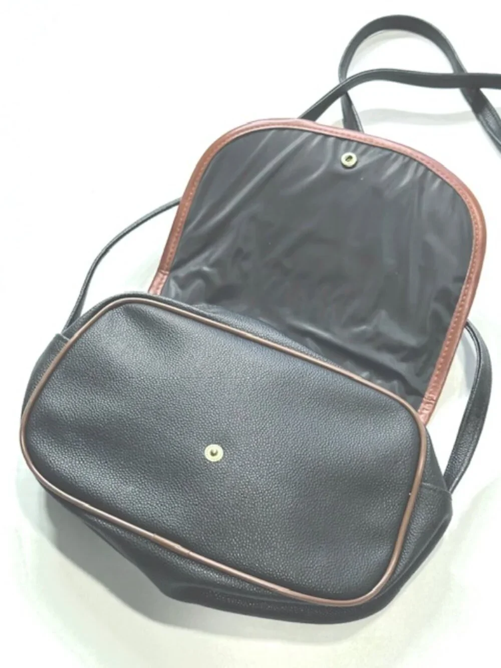 Guy Laroche Paris Crossbody Handbag Snap Flap Pebbled Leather Black and Brown